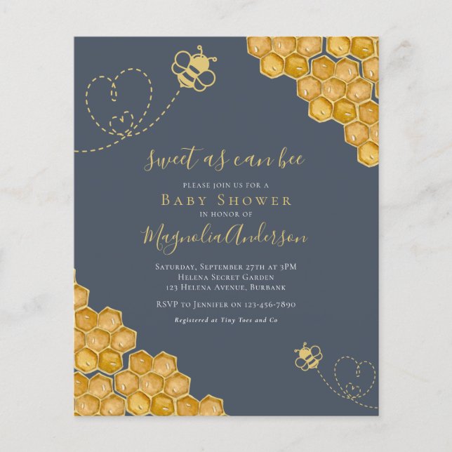 Budget Sweet as Can Bee Baby Shower Invitation (Front)