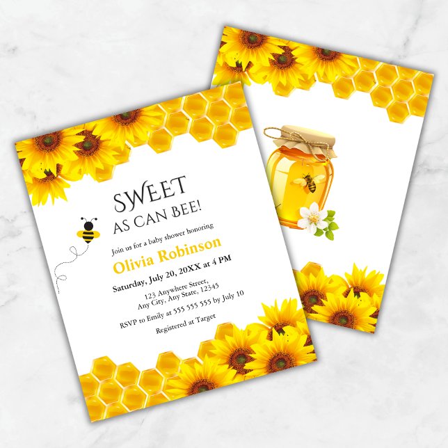 Budget Sweet as can Bee Honey Baby Shower Invite  (Budget Yellow Honeycomb Sweet as can Bee Baby Shower Invitation  )