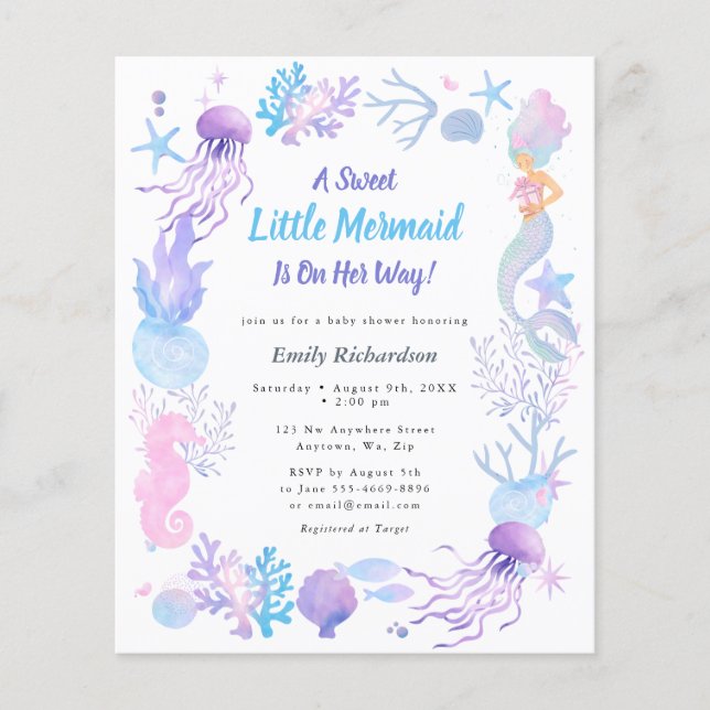 Budget Sweet Little Mermaid Baby Shower Invitation (Front)