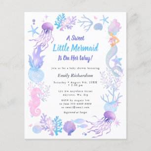 Budget Sweet Little Mermaid Baby Shower Invitation