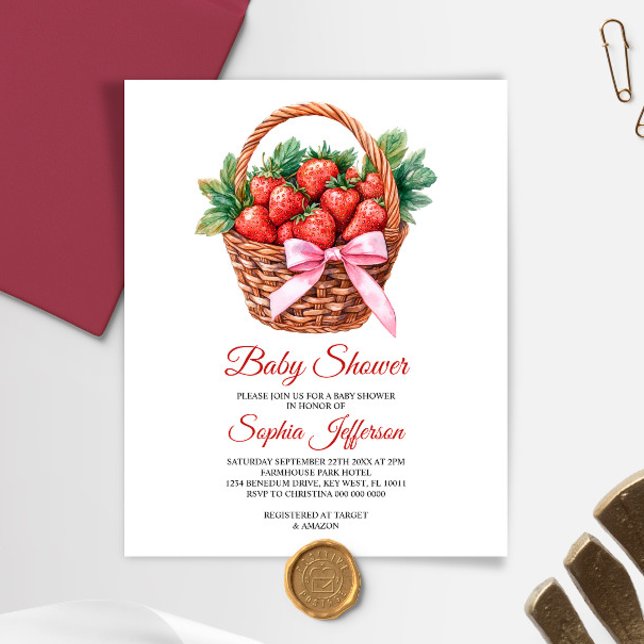 Budget Sweet Strawberry Baby Shower Invitation (Creator Uploaded)