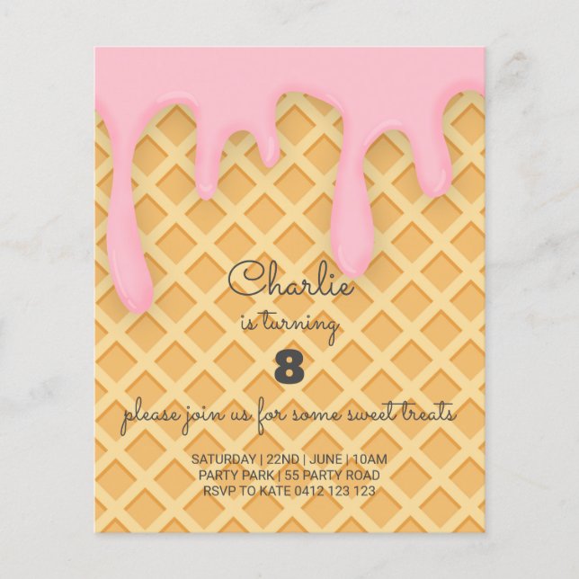 BUDGET Sweet Treats Ice cream Birthday Invitation  (Front)