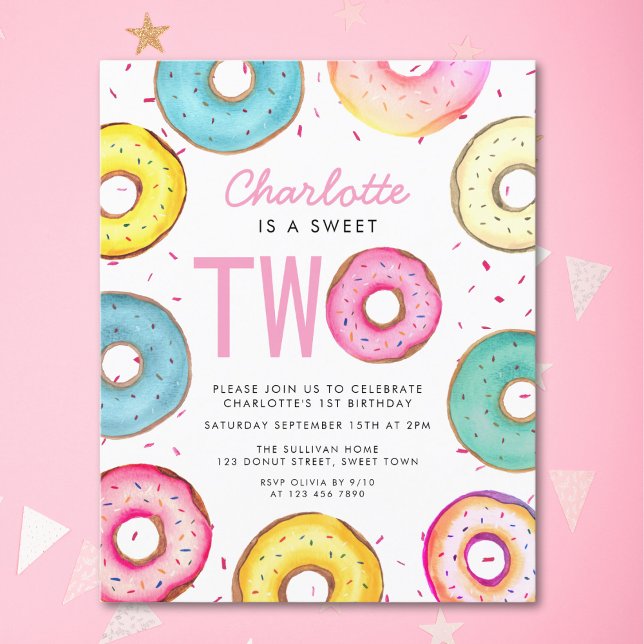 Budget Sweet Two Doughnuts 2nd Birthday Invitation (Creator Uploaded)