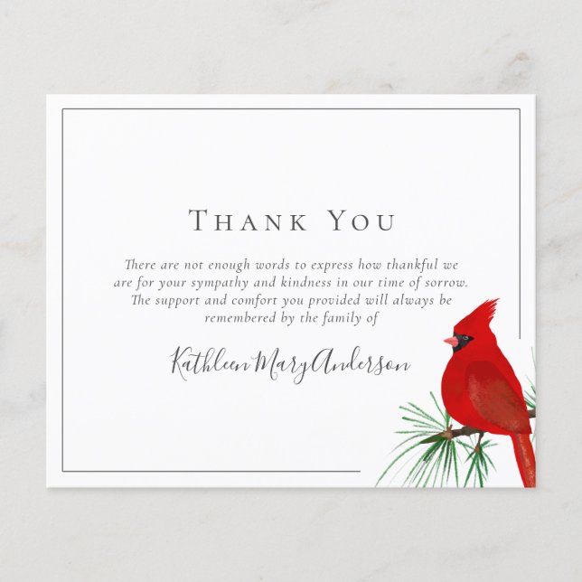 BUDGET Sympathy Cardinal Funeral Thank You Note  (Front)