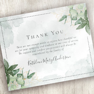 BUDGET Sympathy Eucalyptus Funeral Thank You Note