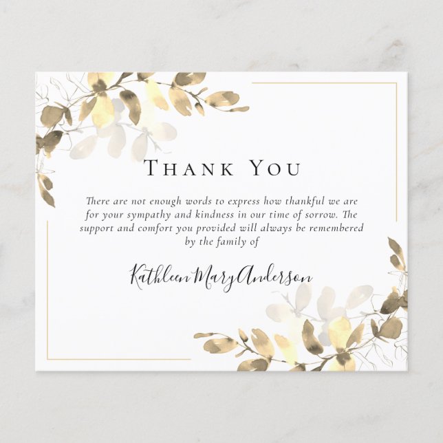 BUDGET Sympathy Eucalyptus Funeral Thank You Note  (Front)