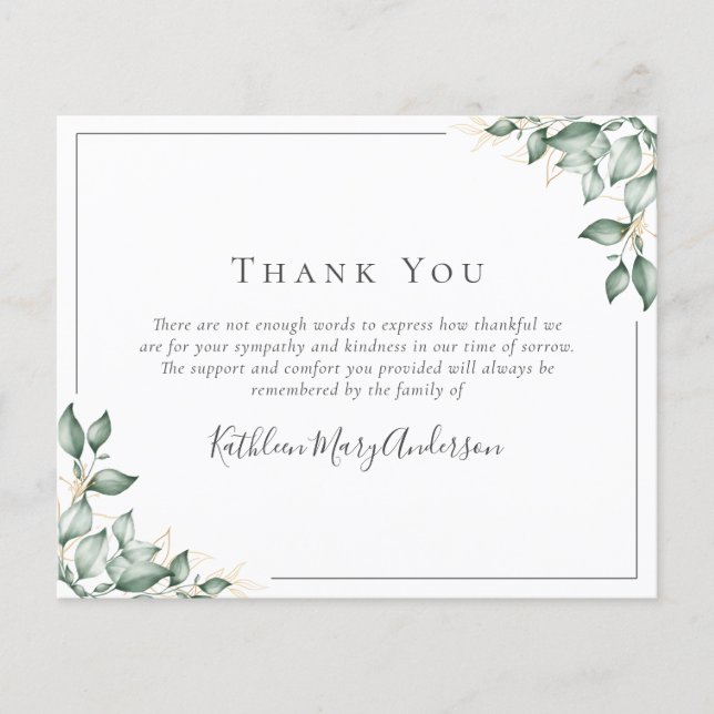 BUDGET Sympathy Eucalyptus Funeral Thank You Note  (Front)