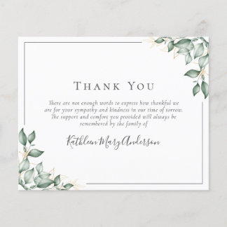 BUDGET Sympathy Eucalyptus Funeral Thank You Note 