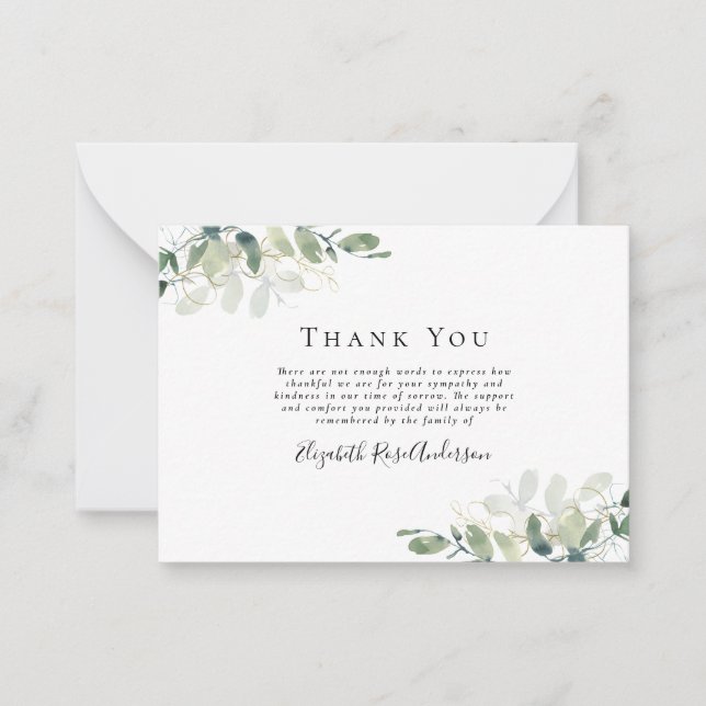 BUDGET Sympathy Eucalyptus Funeral Thank You Note  Card (Front)