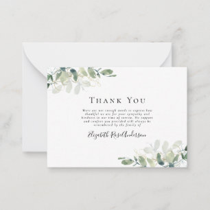 BUDGET Sympathy Eucalyptus Funeral Thank You Note Card
