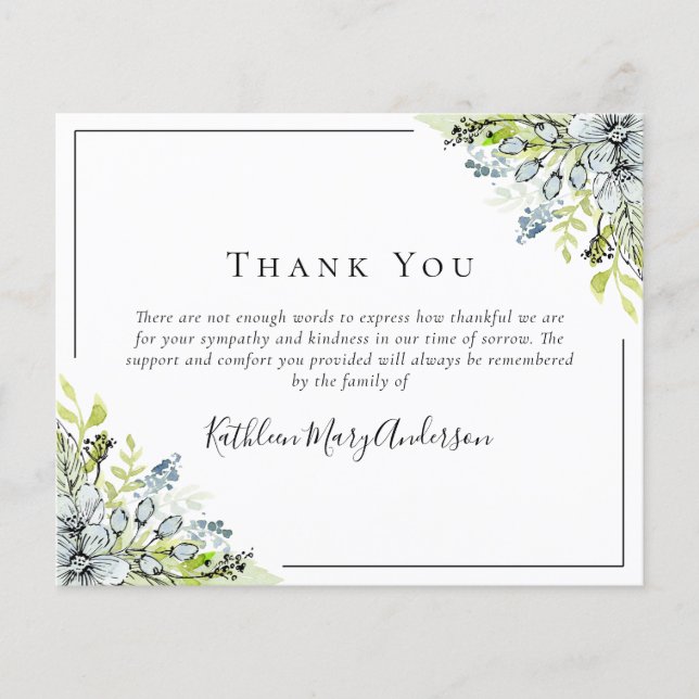 BUDGET Sympathy Floral Funeral Thank You Note  (Front)