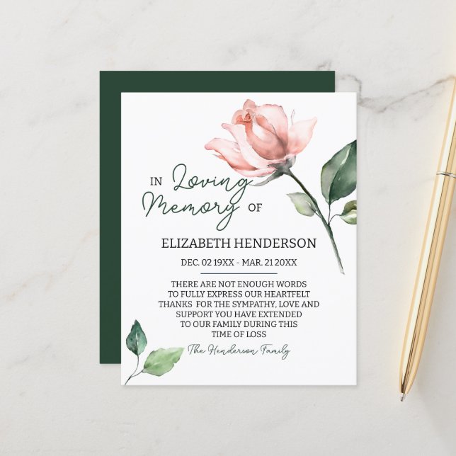 Budget Sympathy Memory /Thank you. (Front/Back In Situ)