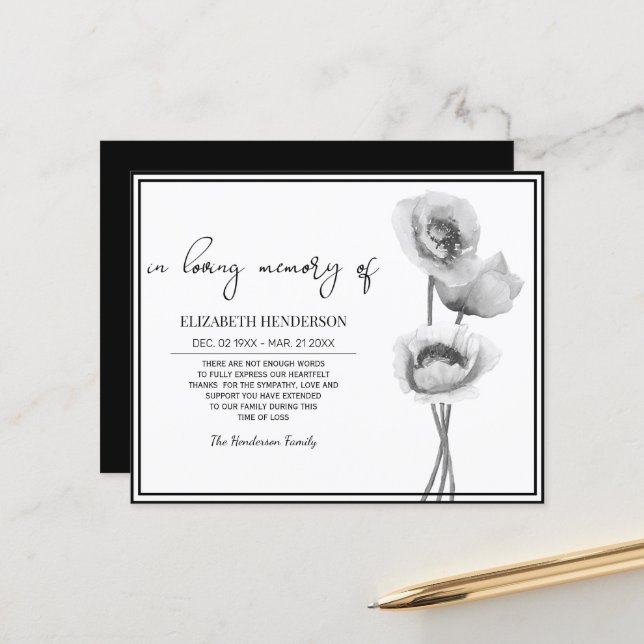 Budget Sympathy Memory /Thank you. (Front/Back In Situ)