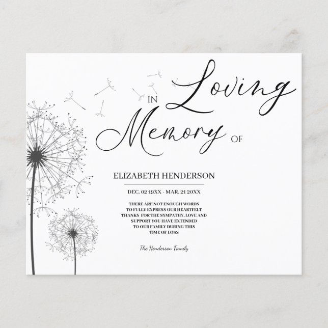 Budget Sympathy Memory /Thank you. Flyer (Front)