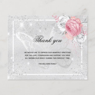 Budget Sympathy silver pink floral photo thank you