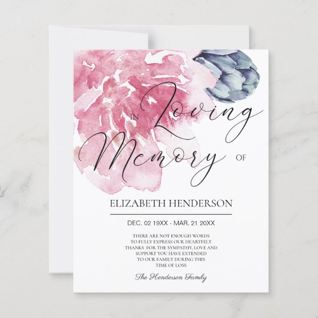 BUDGET Sympathy Thank You Card. Paper Sheet (Front)