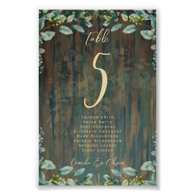 BUDGET Table Number Seating RUSTIC Greenery Photo Print (Front)