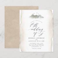 Budget Tan Watercolor Leaves & Mountain Wedding