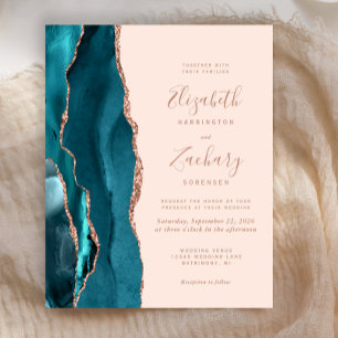 Budget Teal Agate Rose Gold Blush Wedding Invite