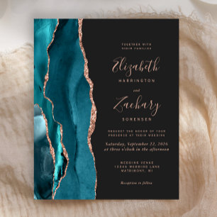 Budget Teal Agate Rose Gold Wedding Invitation