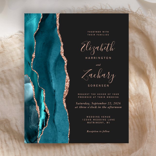 Budget Teal Agate Rose Gold Wedding Invitation (Creator Uploaded)