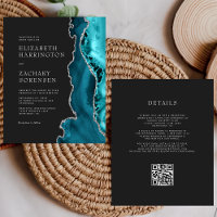 Budget Teal Agate Silver QR Code Wedding Invite