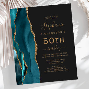 Budget Teal Blue Gold Agate Dark 50th Birthday