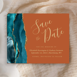 Budget Teal Blue Gold Agate Rust Save the Date