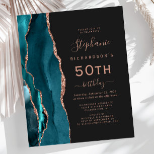 Budget Teal Blue Rose Gold Agate 50th Birthday