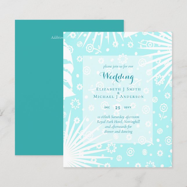 BUDGET Teal Blue Shades Wedding Invite (Front/Back)
