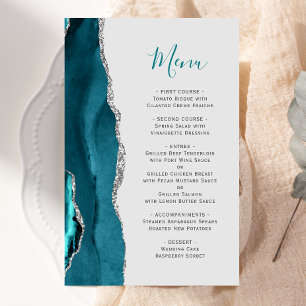 Budget Teal Blue Silver Agate Grey Wedding Menu