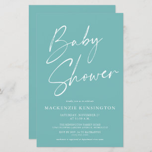 Budget Teal Blue Simple Script Baby Shower