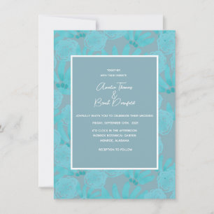 Budget Teal Blue Watercolor Design Wedding Invite