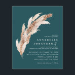 Budget teal boho pampas elegant wedding invite flyer<br><div class="desc">Budget natural botanical pampas grass watercolors and script wedding invitation with space for QR code. Modern on trend design collection in contemporary on Trend terracotta,  teal,  black and natural beige colorway.</div>