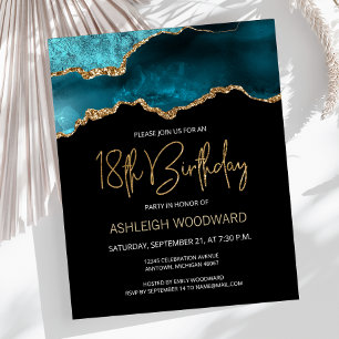 Budget Teal Gold Agate 18th Birthday Invitation