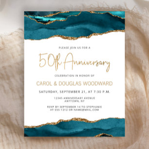 Budget Teal Gold Agate 50th Anniversary Invitation