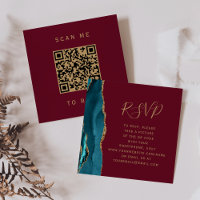 Budget Teal Gold Agate Burgundy QR Code RSVP