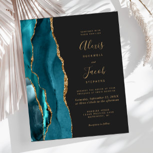 Budget Teal Gold Agate Dark Wedding Invitation