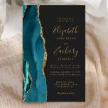 Budget Teal Gold Agate Dark Wedding Invitation<br><div class="desc">The left-hand edge of this elegant modern wedding invitation features a teal watercolor agate border trimmed with faux gold glitter. The customisable text combines gold coloured handwriting,  copperplate and italic fonts on an off-black background. The reverse side features a matching teal and gold agate design.</div>
