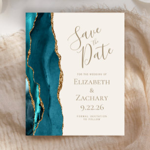 Budget Teal Gold Agate Ivory Save the Date