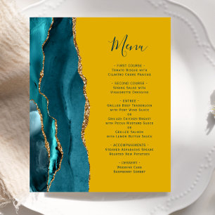 Budget Teal Gold Agate Mustard Yellow Wedding Menu