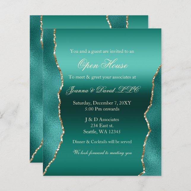 Budget Teal Gold Corporate Party Invitation (Front/Back)