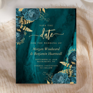 Budget Teal Gold Floral Wedding Save the Date