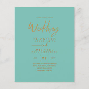 Budget Teal Gold Modern Simple Wedding Invitation