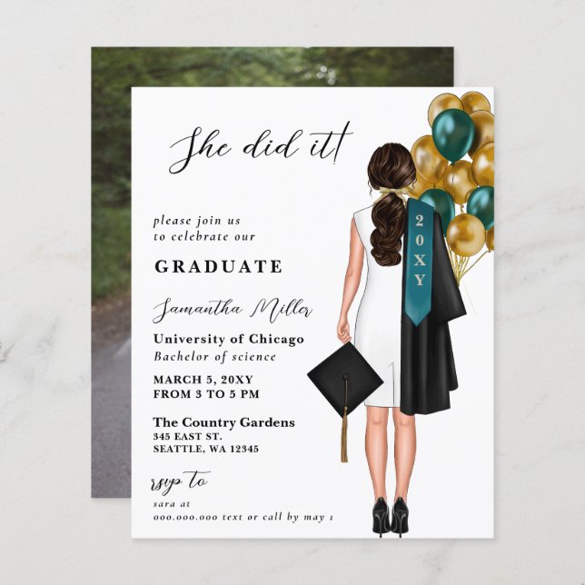 Budget Teal Gold Photo She Did It Graduation (Front/Back)