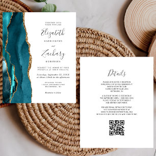Budget Teal Gold QR Code Wedding Invitation