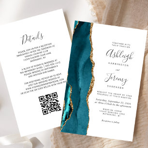 Budget Teal Gold QR Code Wedding Invitation