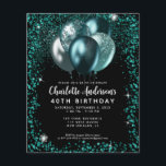 Budget Teal Green Black Glitter Balloon Birthday<br><div class="desc">Modern Glam Teal Green Black Glitter Sparkle Balloon Elegant Stylish Birthday Invitation</div>