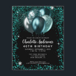 Budget Teal Green Black Glitter Balloon Birthday<br><div class="desc">Modern Glam Teal Green Black Glitter Sparkle Balloon Elegant Stylish Birthday Invitation</div>