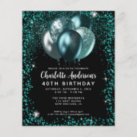 Budget Teal Green Black Glitter Balloon Birthday